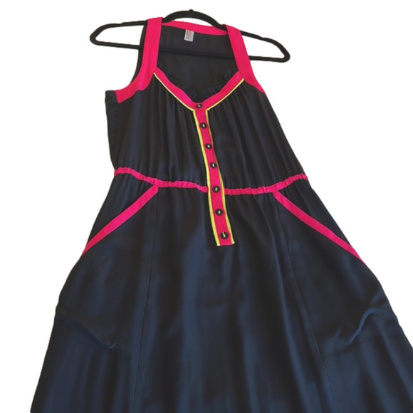 NANETTE Lepore (4) Silk Black Maxi Dress with Neon Pink & Lime Trim - Picture 3 of 9